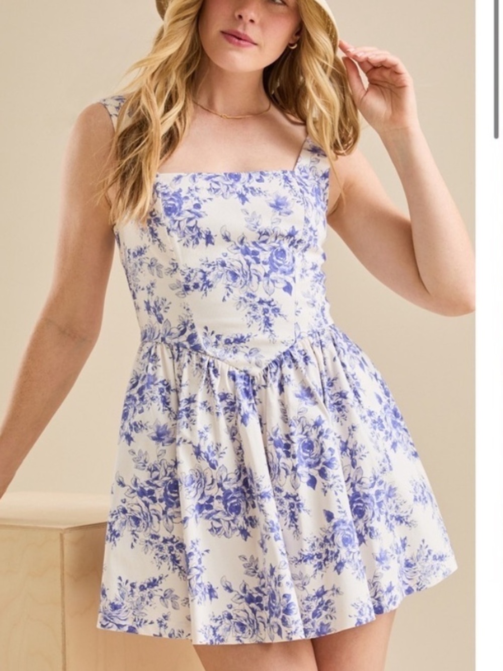 NWT Altar'd State Bustier Blue Floral Square-Neck Mini Dress Medium